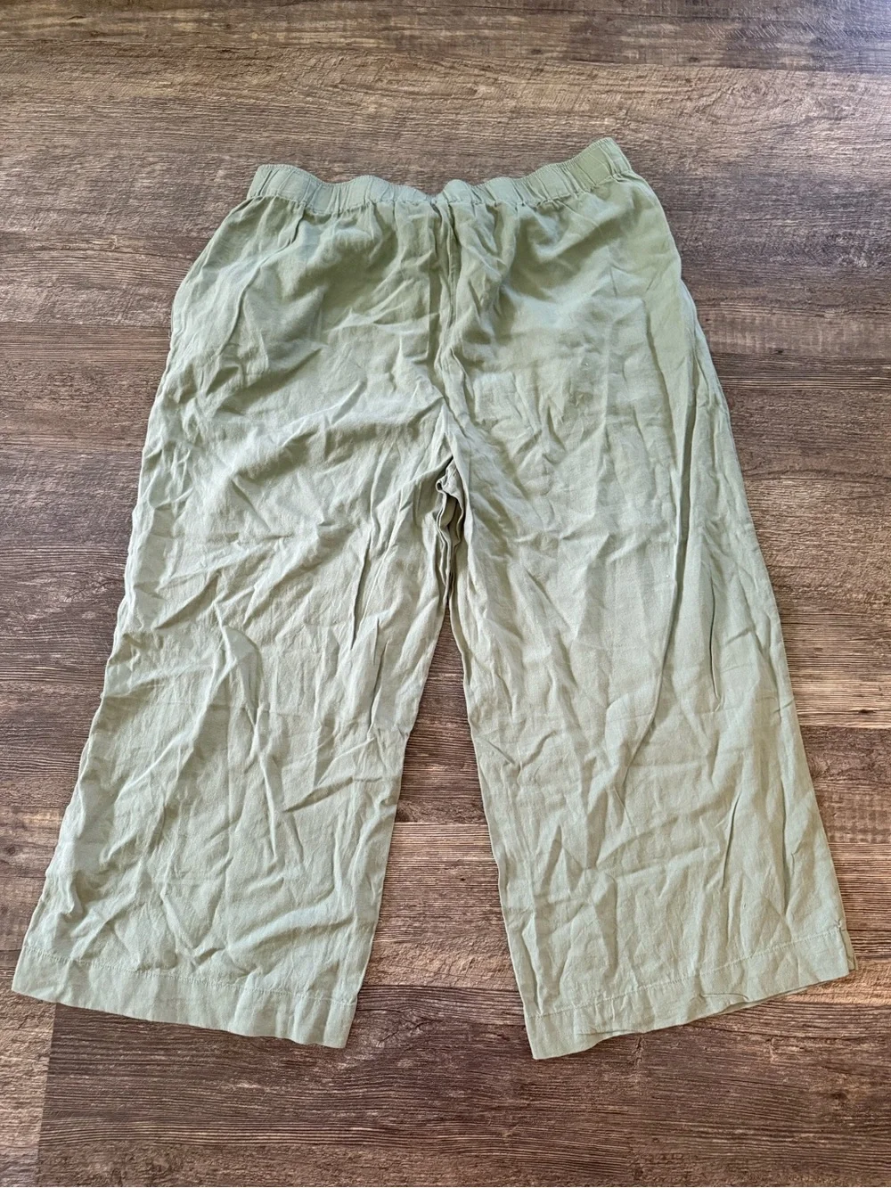 Mango Linen Blend Wide Leg Cropped Pants Sage Green Size XL